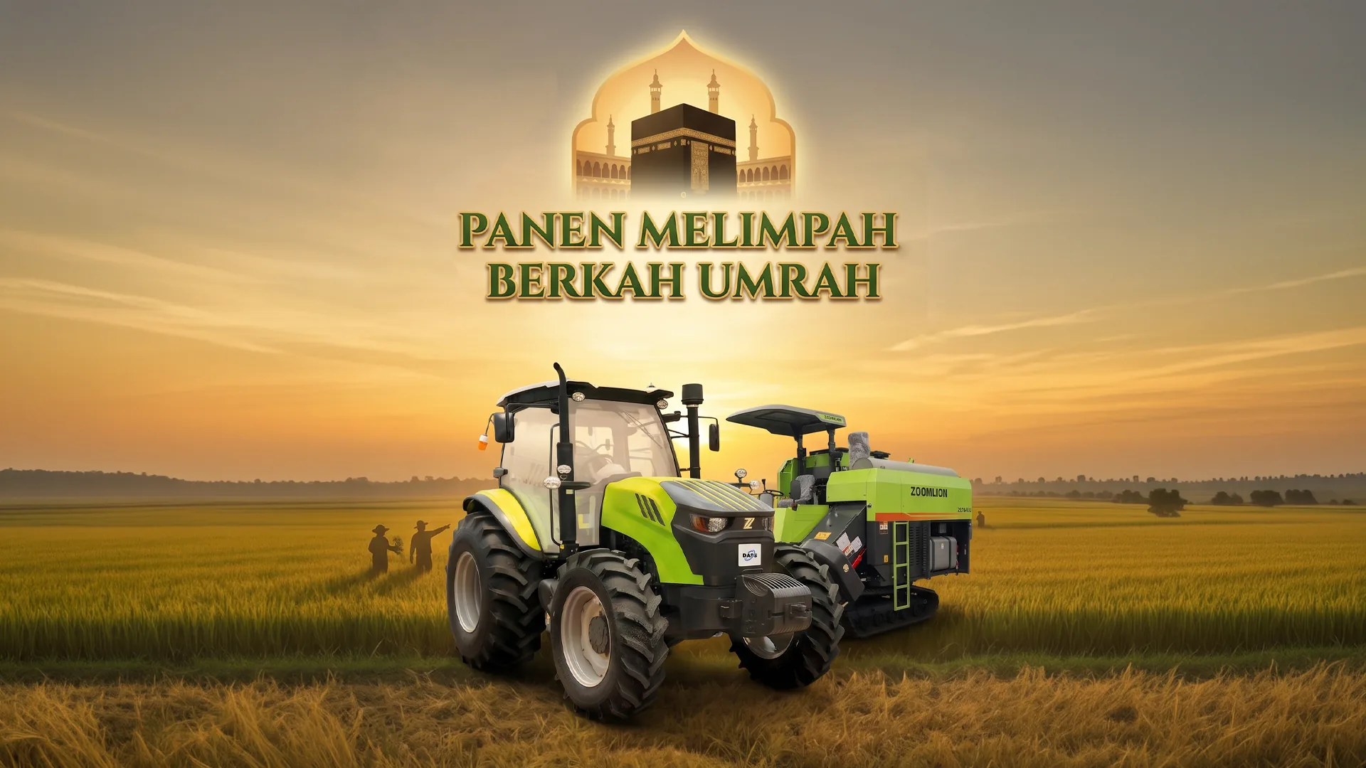 Panen Melimpah Berkah Umrah: traktor dan combine harvester Zoomlion di sawah